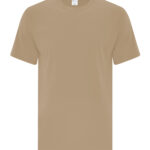 Front view of blank dark sand coloured t-shirt