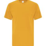 Front view of blank gold coloured t-shirt